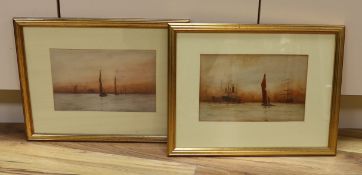 William Minshall Birchall (1804-1941), pair of watercolours, 'Off Rotherhithe' and 'Out with wind