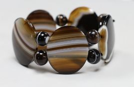 A banded agate oval link and bead bracelet.