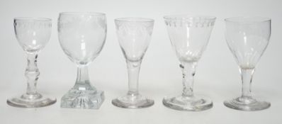Five Georgian drinking glasses, tallest 12.5cm