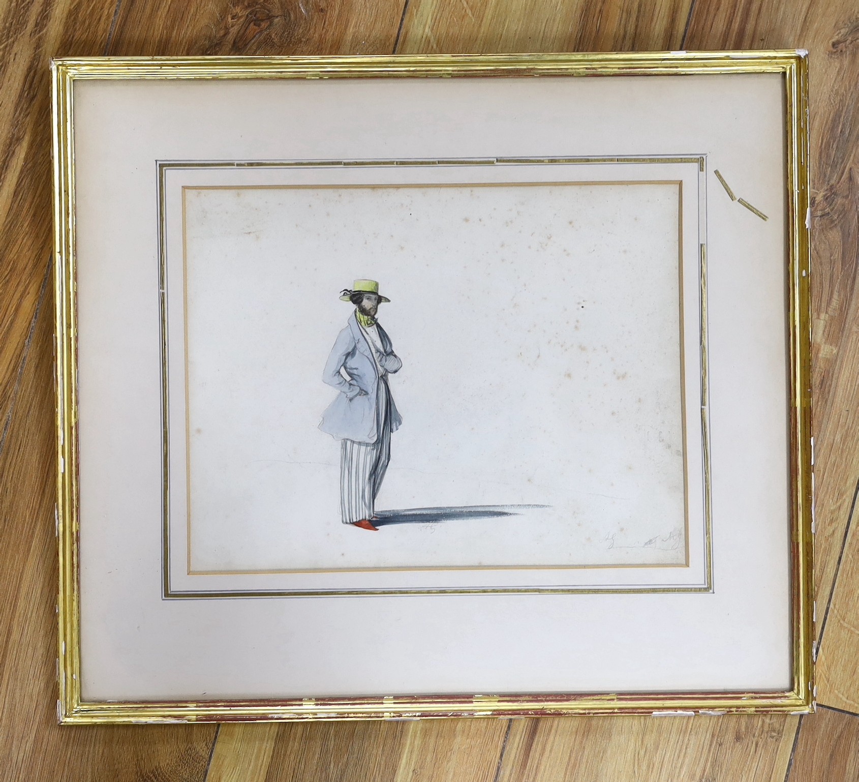 Attributed to Pierre Gavarni (1846-1942), watercolour on paper, Sketch of a European gentleman on - Image 2 of 3