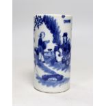 A late 19th century Chinese blue and white brushpot. 13cm tall