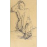 Eugene Carriere (1849-1906), charcoal drawing, Sketch of a seated nude woman, initialled, 30 x 17.