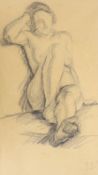 Eugene Carriere (1849-1906), charcoal drawing, Sketch of a seated nude woman, initialled, 30 x 17.