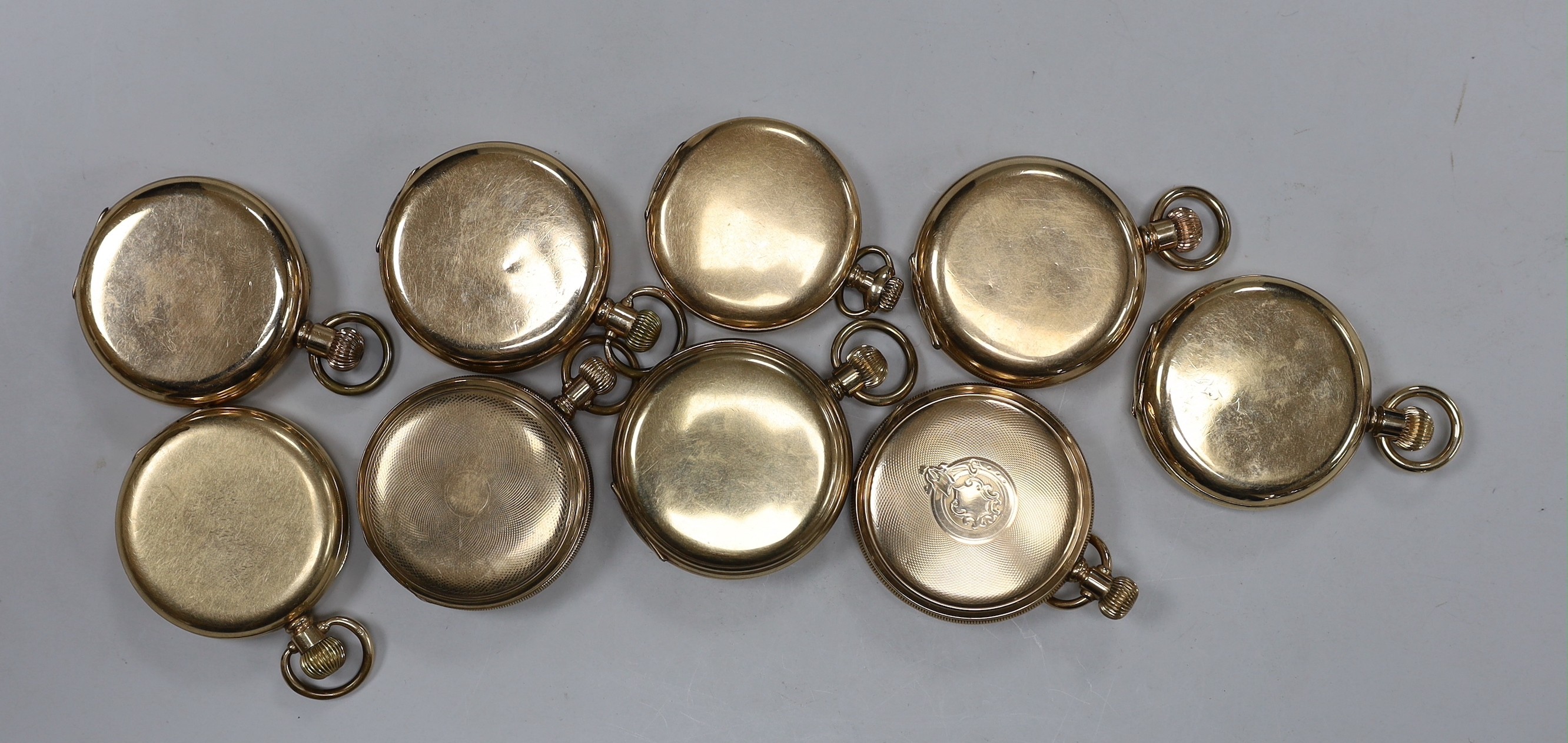 Nine assorted mainly late 19th/early 20th century gold plated hunter pocket watches including four - Image 4 of 4