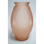 An Art Deco frosted pink vase. 29cm tall
