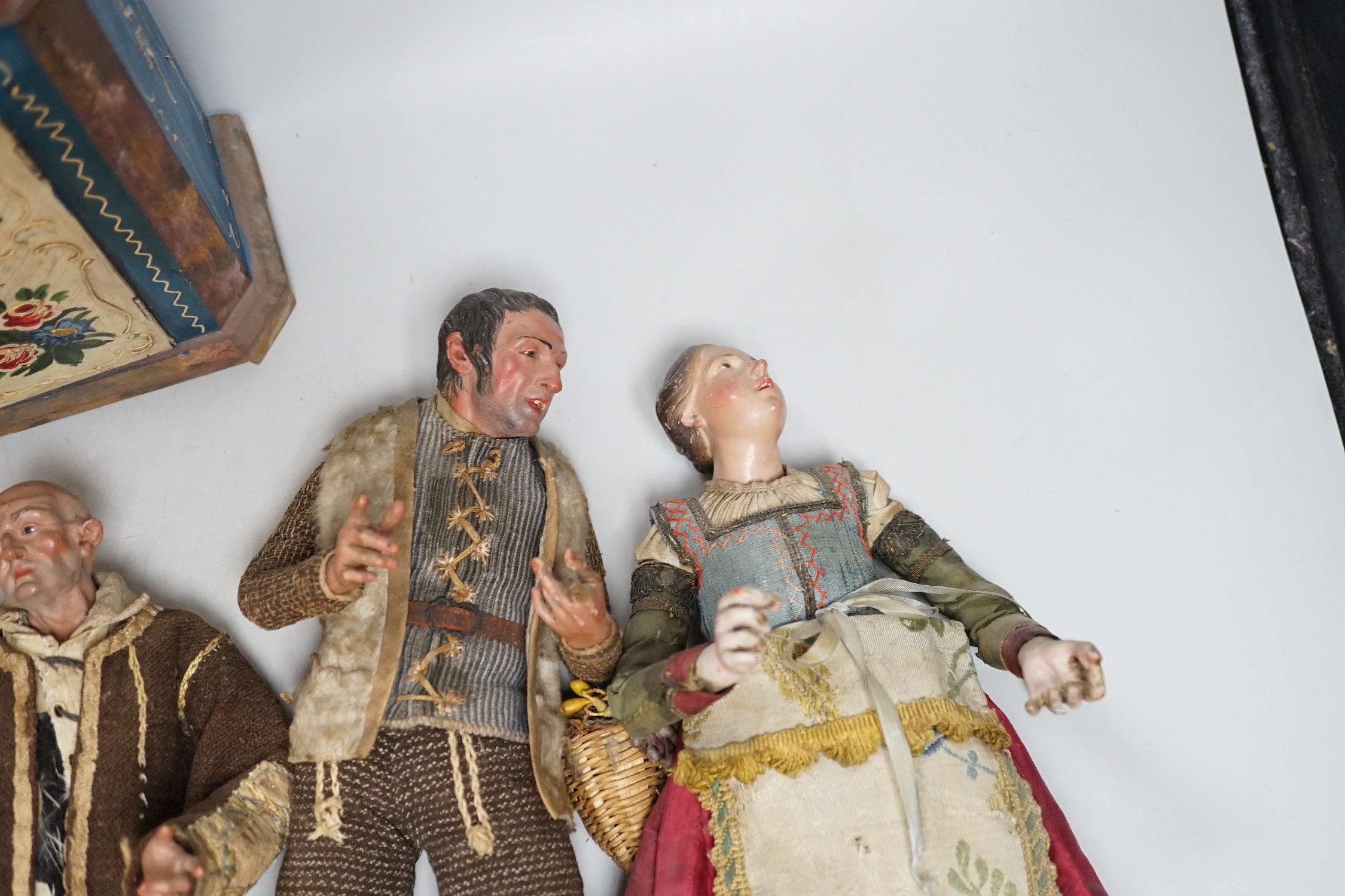 Four 18th/19th century Neapolitan painted wood or terracotta crèche figures, tallest 31.5cm and a - Image 2 of 5