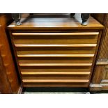 A mid century teak six drawer chest, width 72cm, depth 49cm, height 79cm