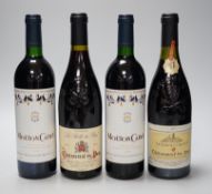 Six assorted bottles of Chateauneuf du Pape and five bottles of Mouton Cadet, 1990.