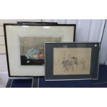 Japanese School, four assorted woodblock prints including a Yoshimura still life, 29 x 38cm, with