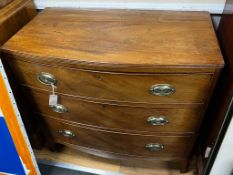 A Regency mahogany bowfront three drawer chest, width 92cm, depth 51cm, height 85cm