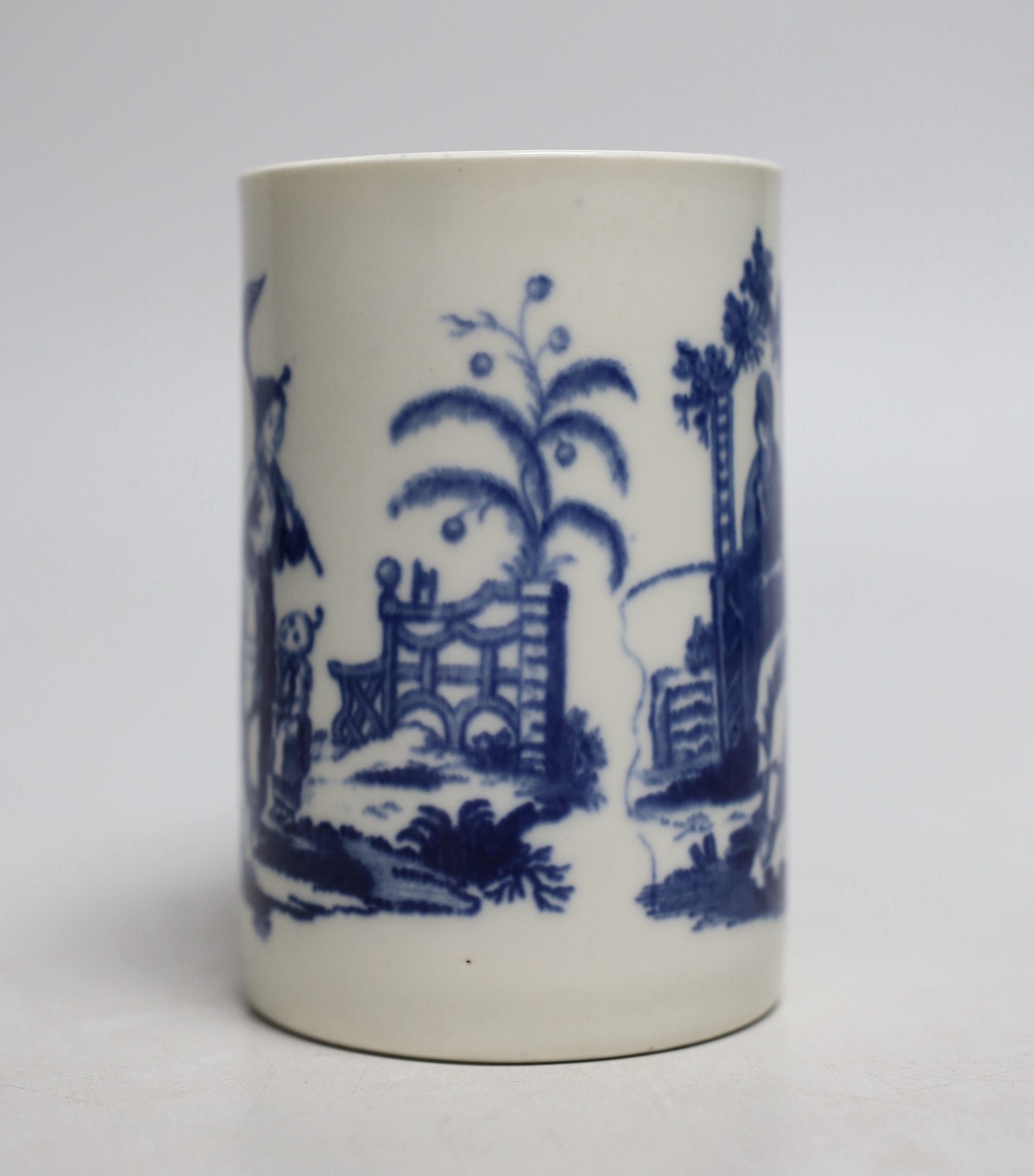 An 18th century Caughley uncommon mug Le Peche / Promenade, S mark to base - Image 2 of 6