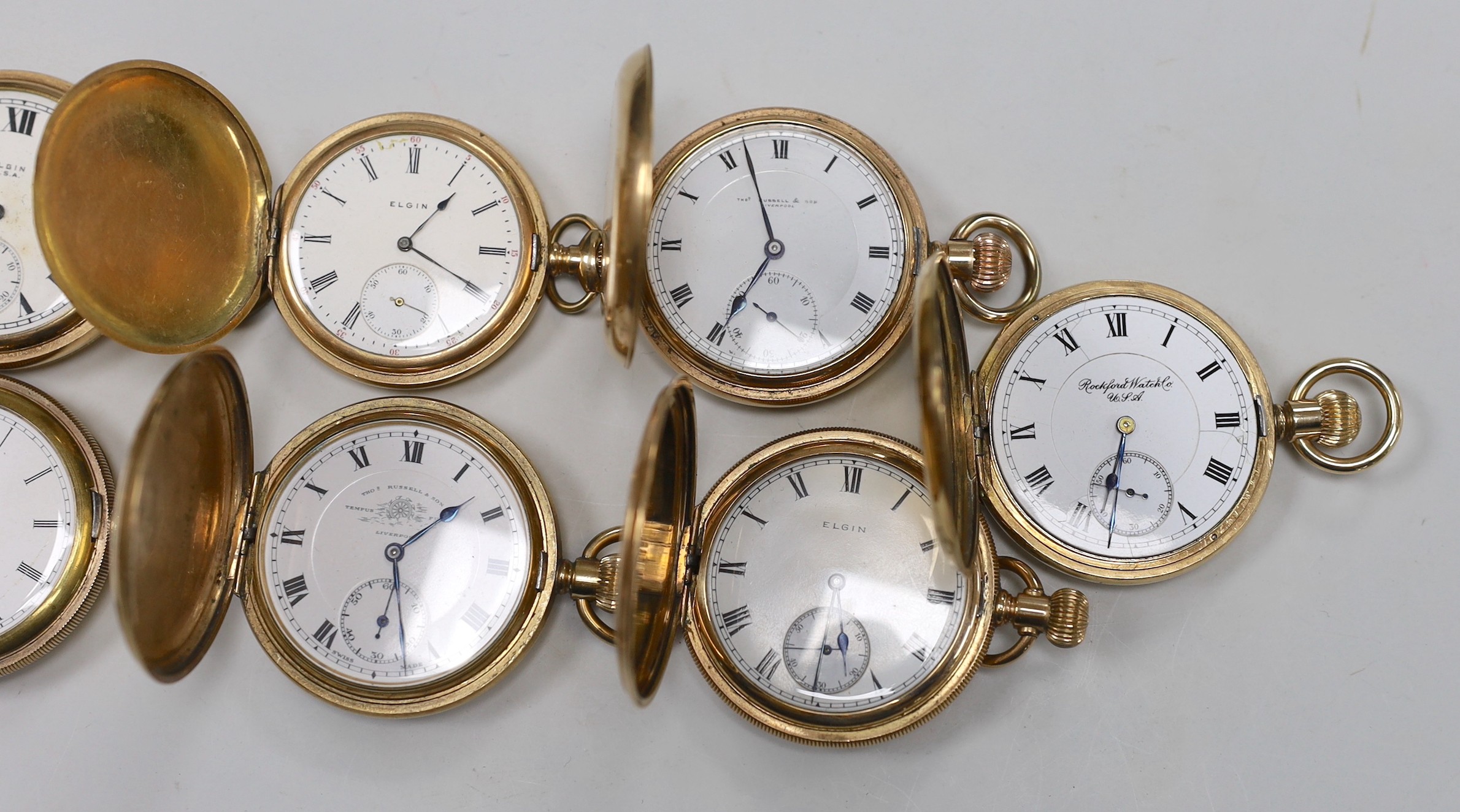 Nine assorted mainly late 19th/early 20th century gold plated hunter pocket watches including four - Image 3 of 4