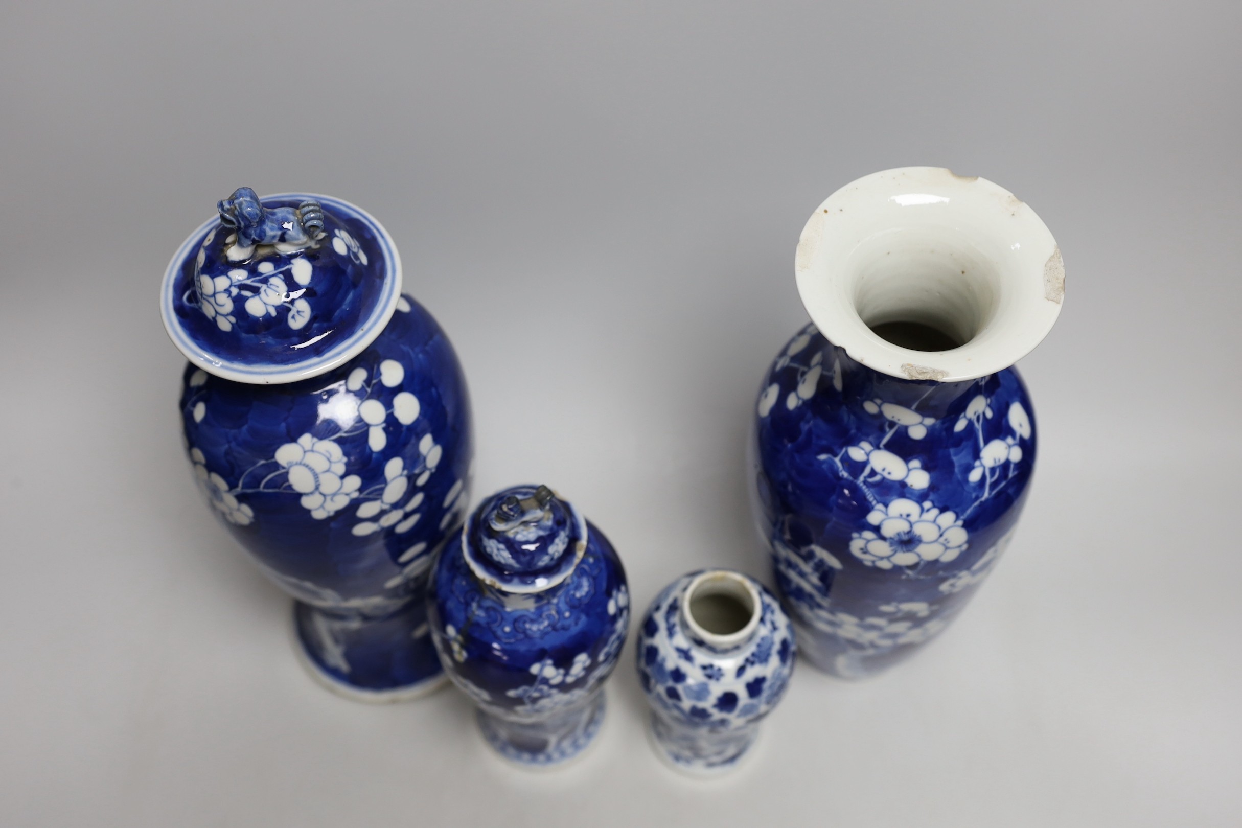 A Chinese prunus baluster jar and cover and three others, similar,tallest 30cms high - Image 3 of 5