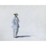 Attributed to Pierre Gavarni (1846-1942), watercolour on paper, Sketch of a European gentleman on