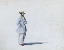 Attributed to Pierre Gavarni (1846-1942), watercolour on paper, Sketch of a European gentleman on