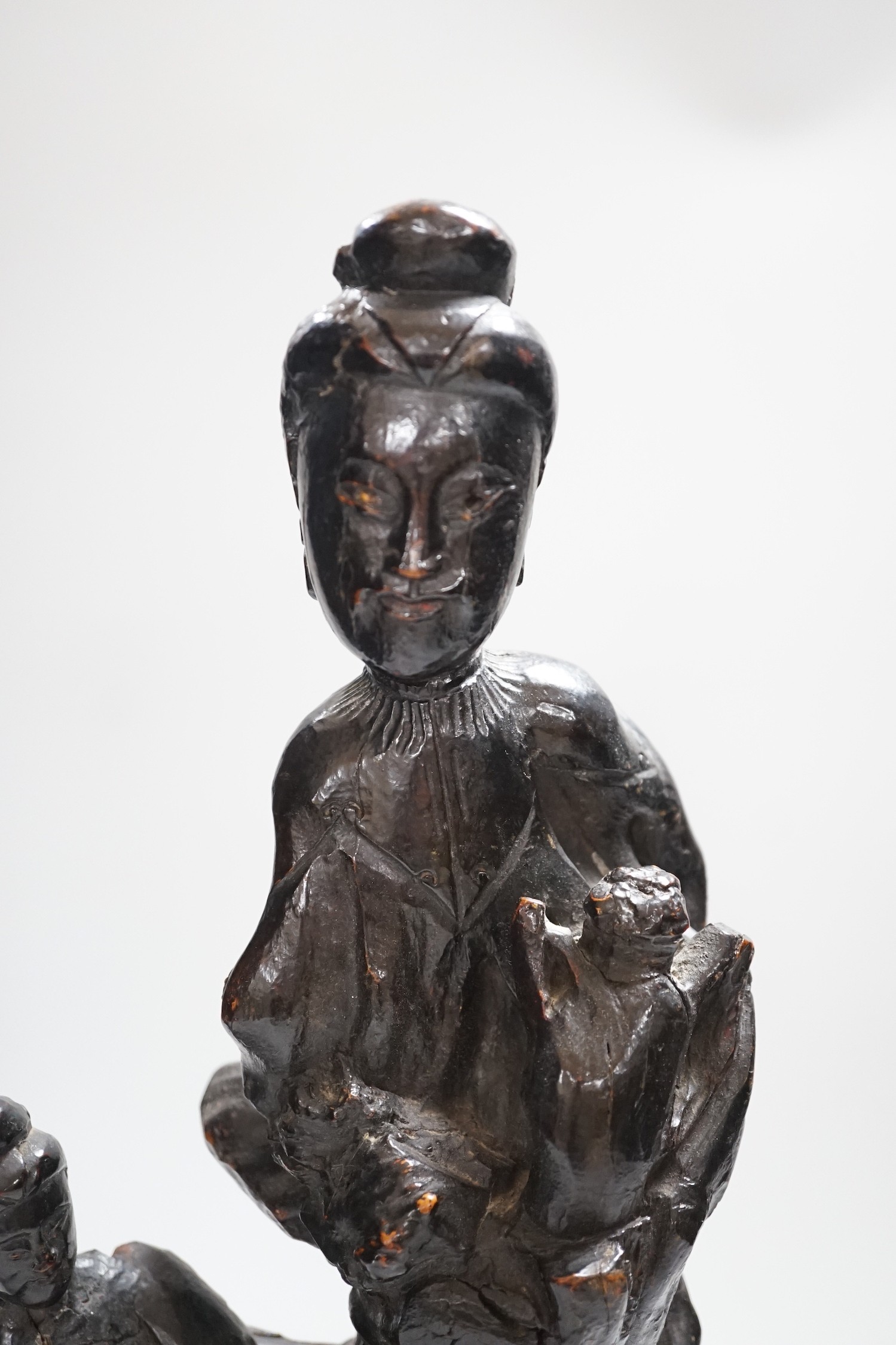 A Chinese root wood carving of two women, 42cm - Image 3 of 7
