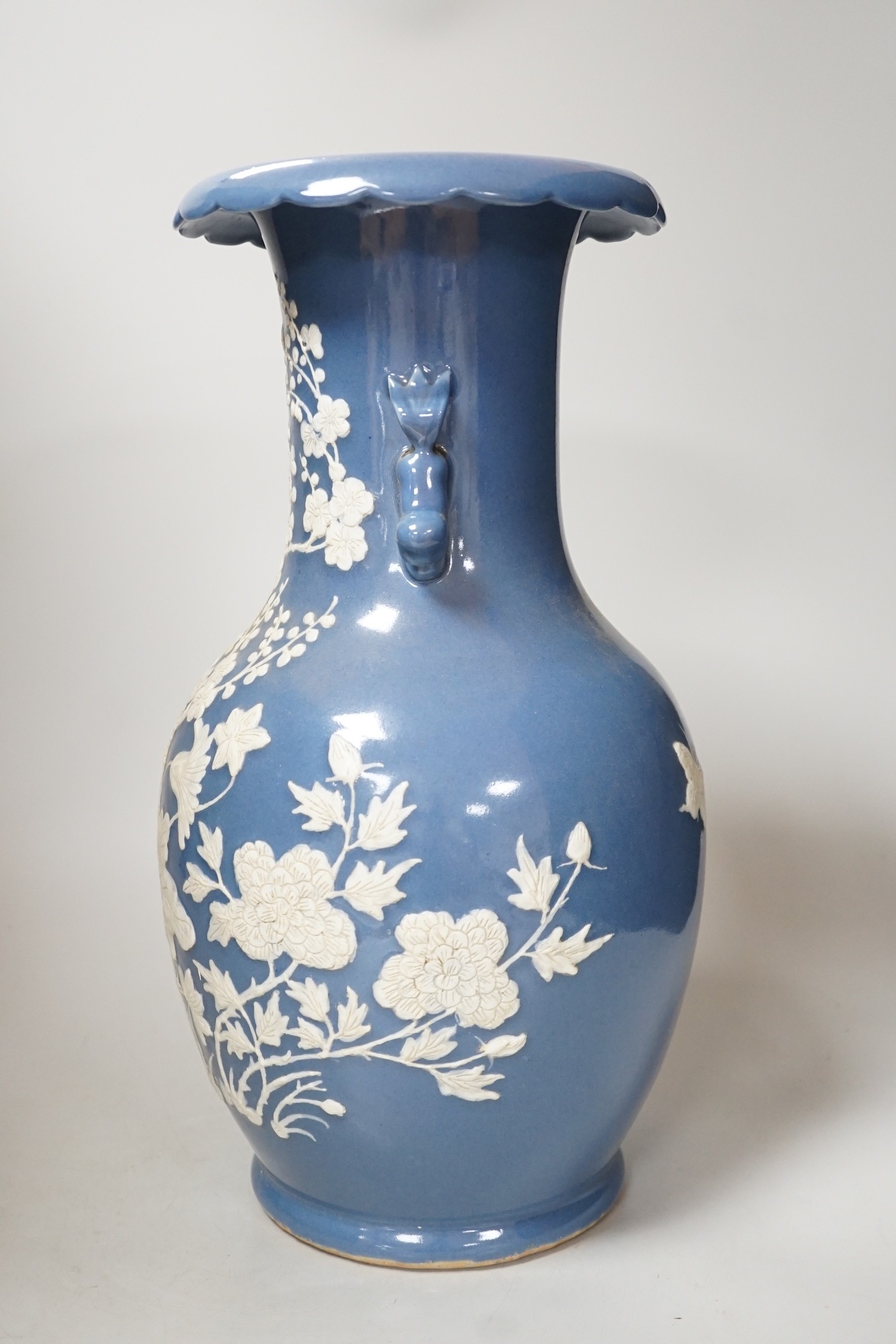 A Chinese slip-decorated blue glazed vase, 40cm - Image 2 of 7