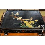 A rectangular Chinese lacquer hardstone mounted low table, length 81cm, width 51cm, height 31cm