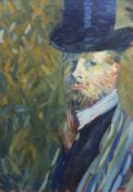 French School, oil on canvas, Portrait of a gentleman wearing a top hat, 60 x 44cm