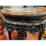 A Chinese circular marble top hongmu vase stand, diameter 41cm, height 48cm