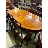 A Chinese hardwood extending dining table, length 214cm, width 111cm, height 77cm extended, two