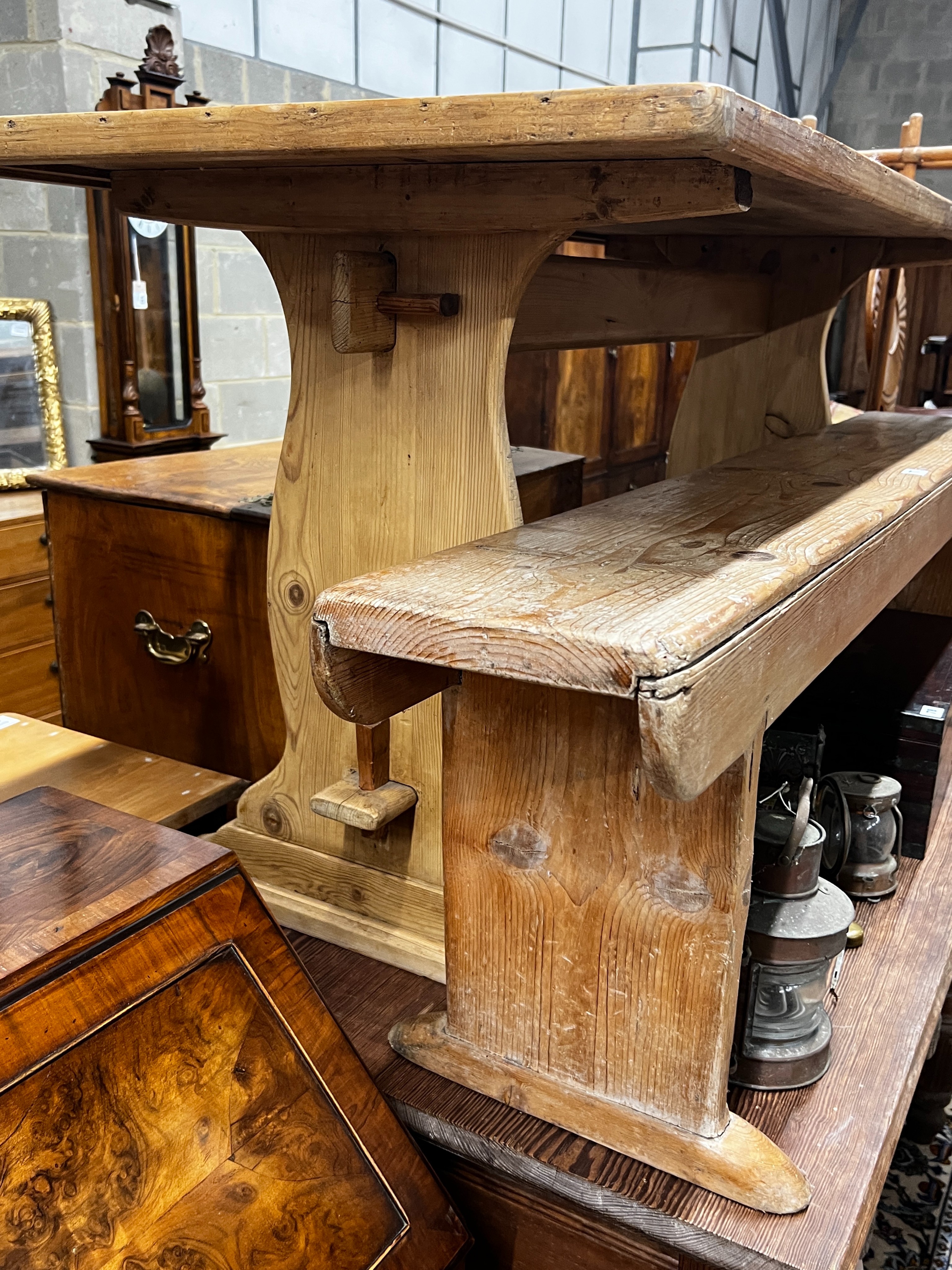 A rectangular pine refectory table, length 150cm, width 67cm, height 72cm and a 19th century pine - Image 3 of 3