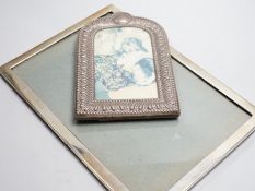 An Edwardian silver mounted rectangular photograph frame, Birmingham, 1908, 30.7cm and a smaller
