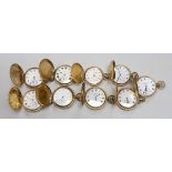 Nine assorted mainly late 19th/early 20th century gold plated hunter pocket watches including four