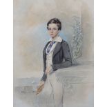 Victorian School, watercolour, Portrait of a mid-shipman, 34 x 25cm