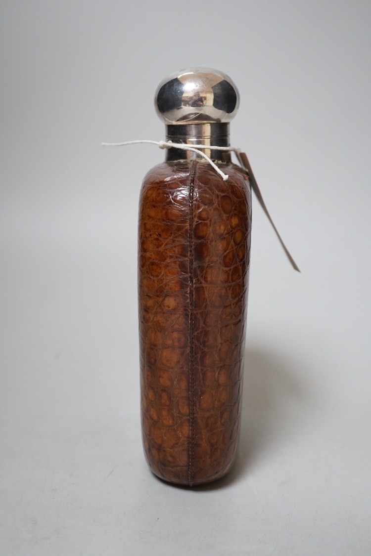 A large Dixon's crocodile skin covered hip flask, early 20th century, 20cms high - Image 2 of 5