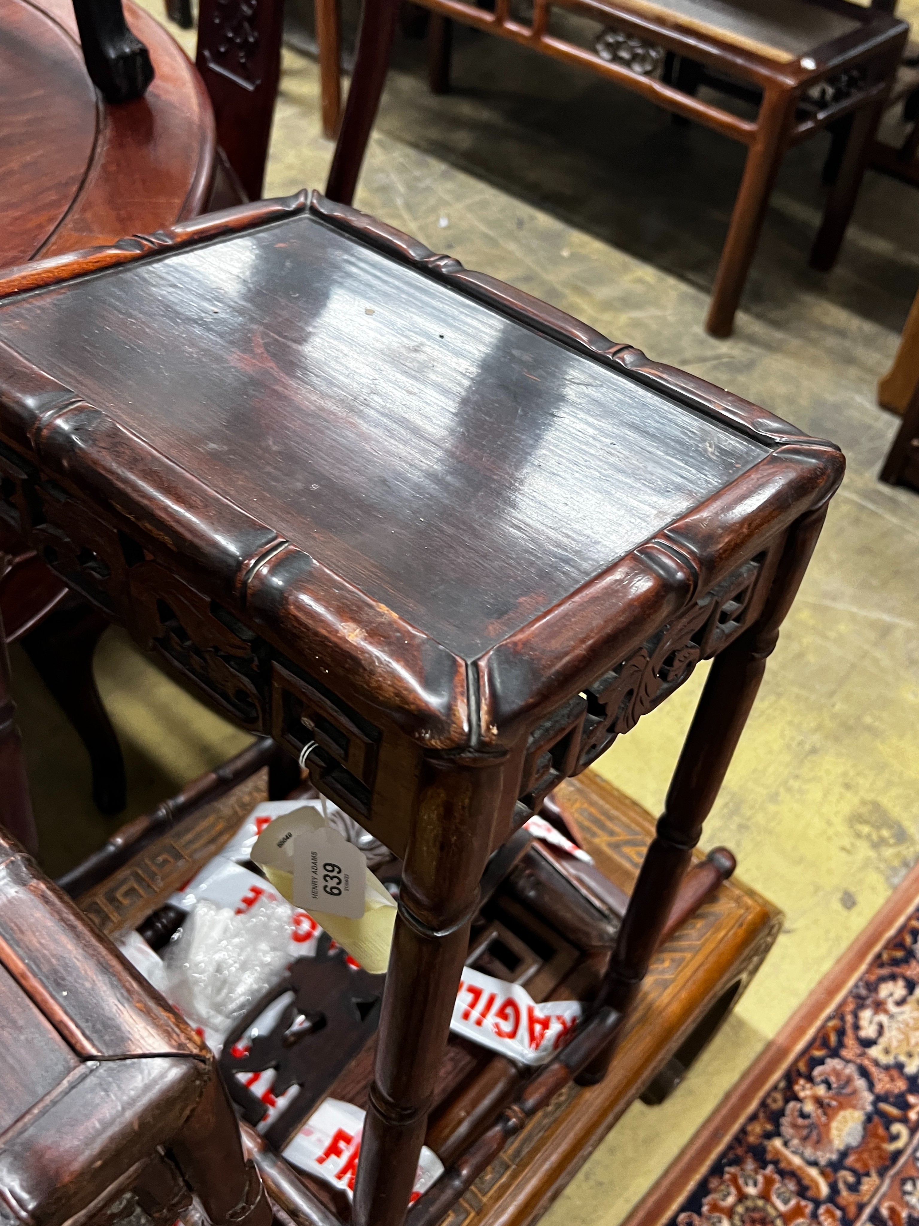 A Chinese carved hardwood low table, length 89cm, depth 43cm, height 36cm together with three - Image 3 of 6