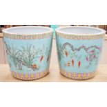 A pair of large Chinese enamelled porcelain planters, 34cm