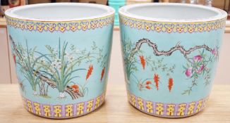 A pair of large Chinese enamelled porcelain planters, 34cm