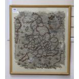 A framed early 19th century map sampler of England and parts of Scotland and Wales. 55x49cm excl