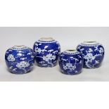 Four Chinese blue and white ‘prunus’ jars, tallest 14cms high