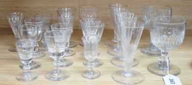 A collection of various glasses, 18th century and later. Tallest 13.5cm