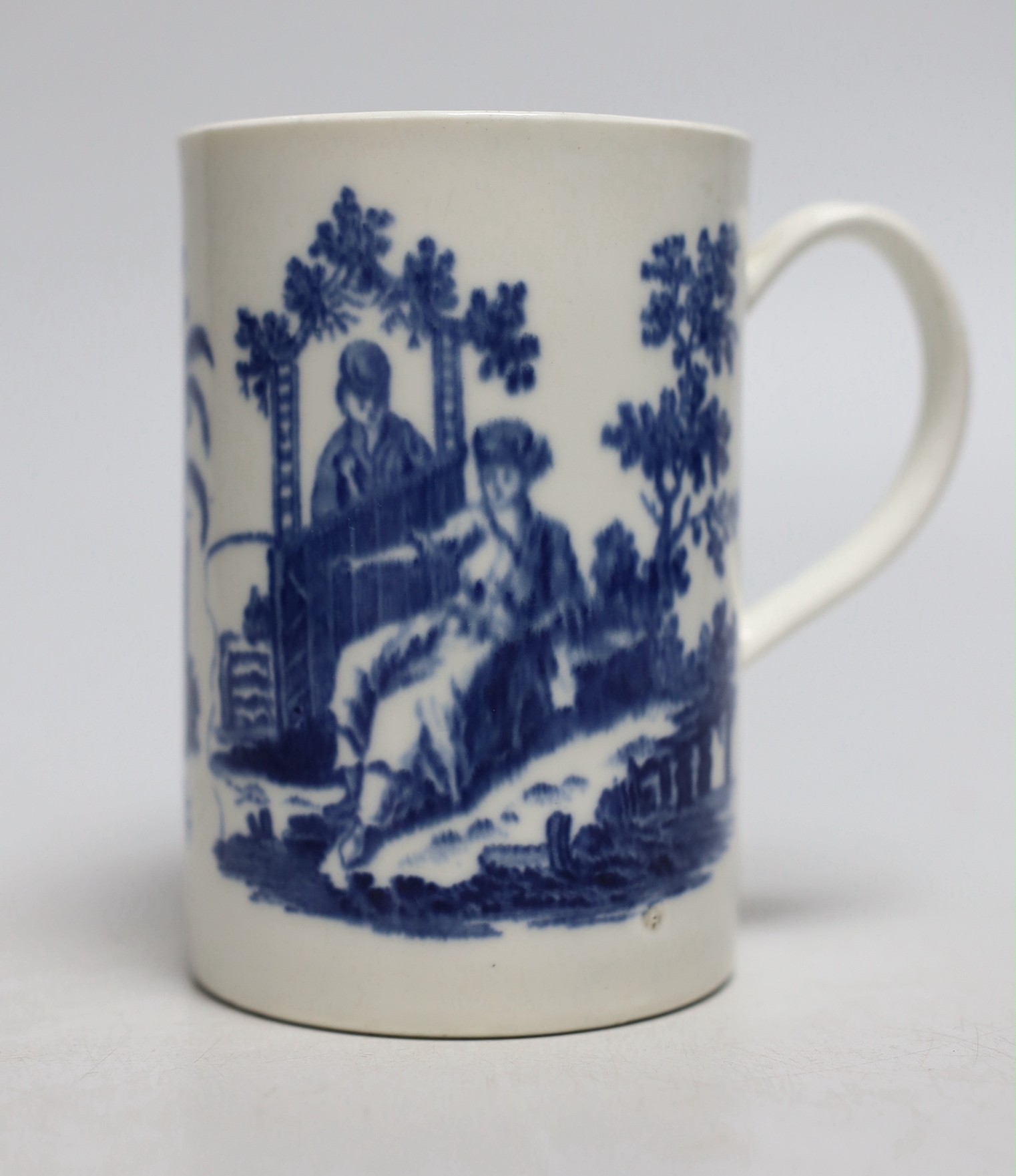 An 18th century Caughley uncommon mug Le Peche / Promenade, S mark to base - Image 3 of 6