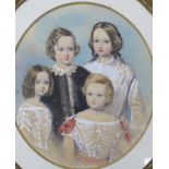 Victorian School, watercolour, Portrait of the children of Oliver and Isabella Walford, oval, 44 x