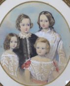 Victorian School, watercolour, Portrait of the children of Oliver and Isabella Walford, oval, 44 x