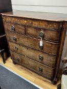 A Regency inlaid mahogany bow front chest, width 108cm, depth 48cm, height 115cm