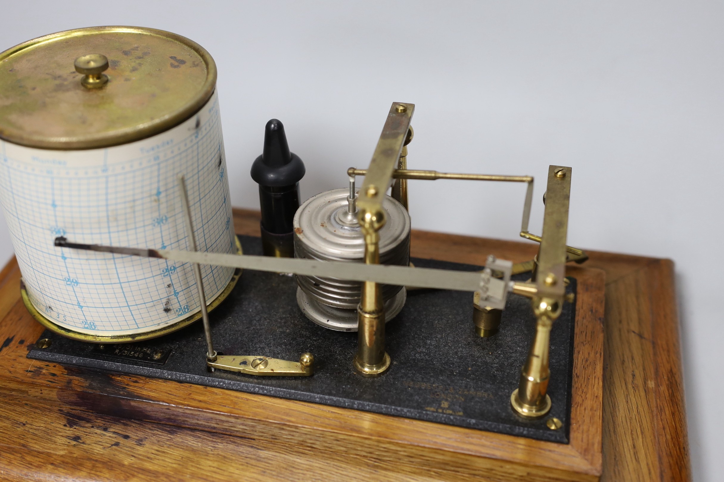 A Negretti & Zambra oak cased barograph, 34cm wide - Image 3 of 5