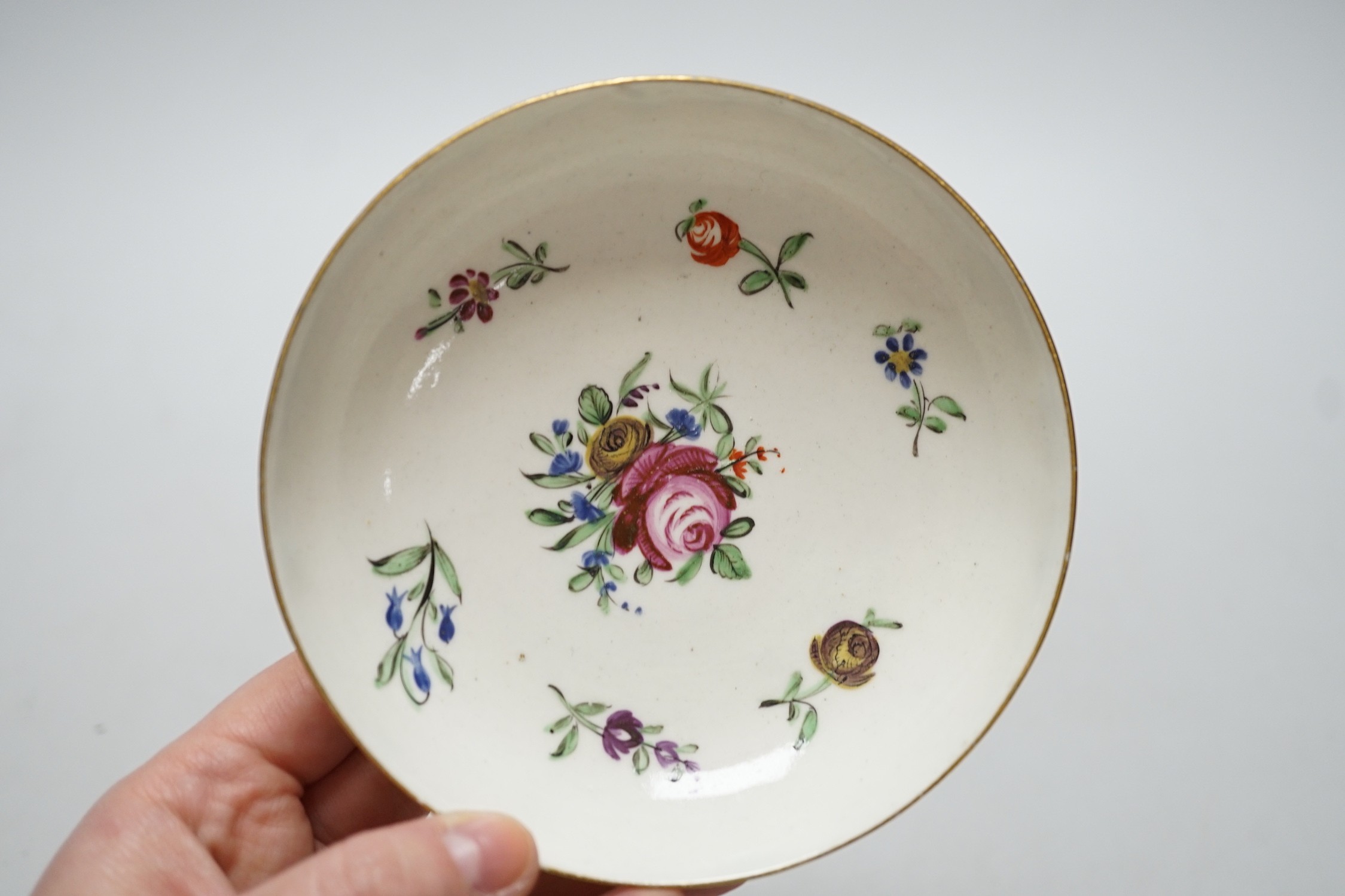 Eight 18th century Caughley teabowl and saucer with Back to Back Roses. 6cm overall - Image 5 of 6