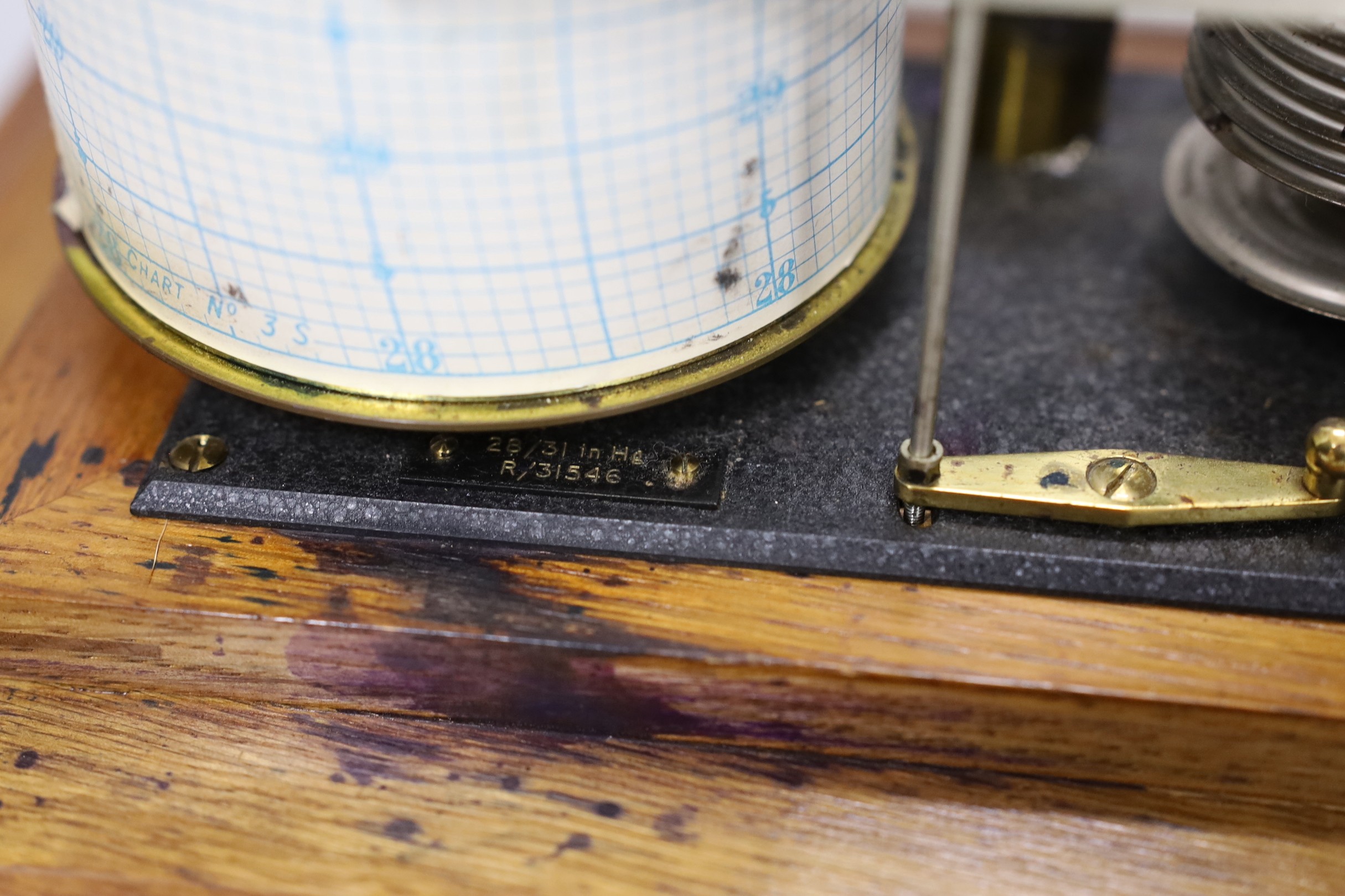 A Negretti & Zambra oak cased barograph, 34cm wide - Image 4 of 5