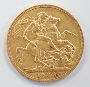 An Edward VII 1909 gold sovereign, good F.