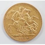 An Edward VII 1909 gold sovereign, good F.