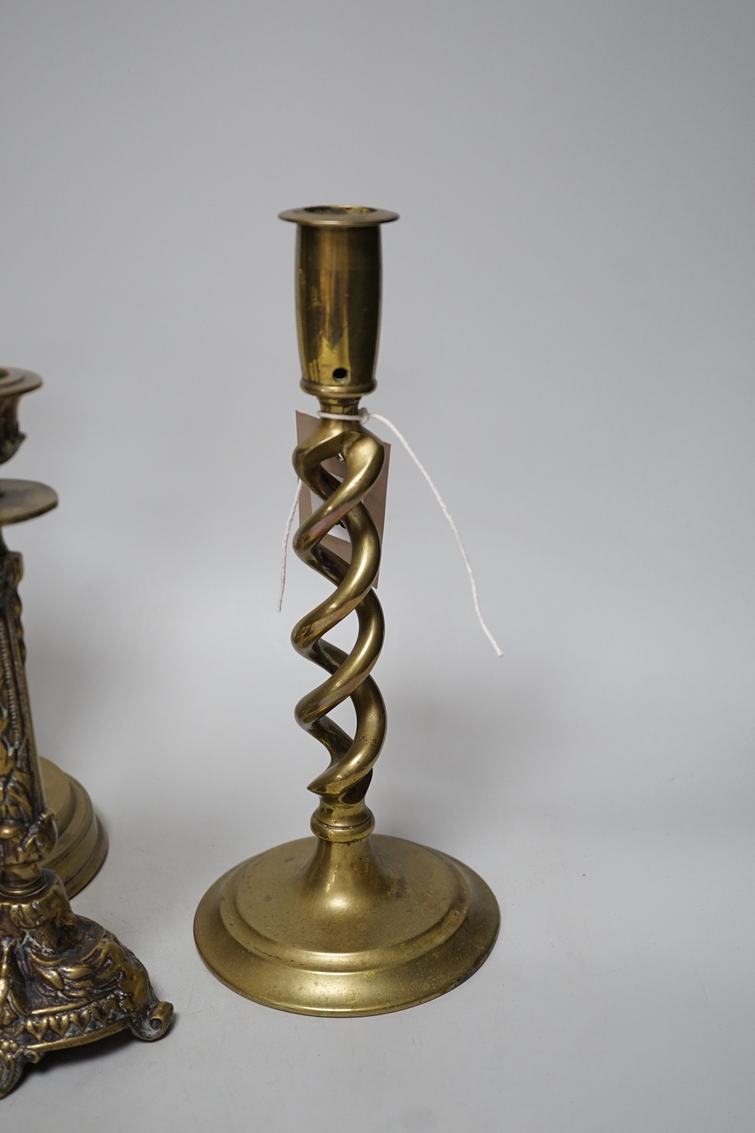 Five various brass candlesticks, tallest 26cms high - Image 2 of 6