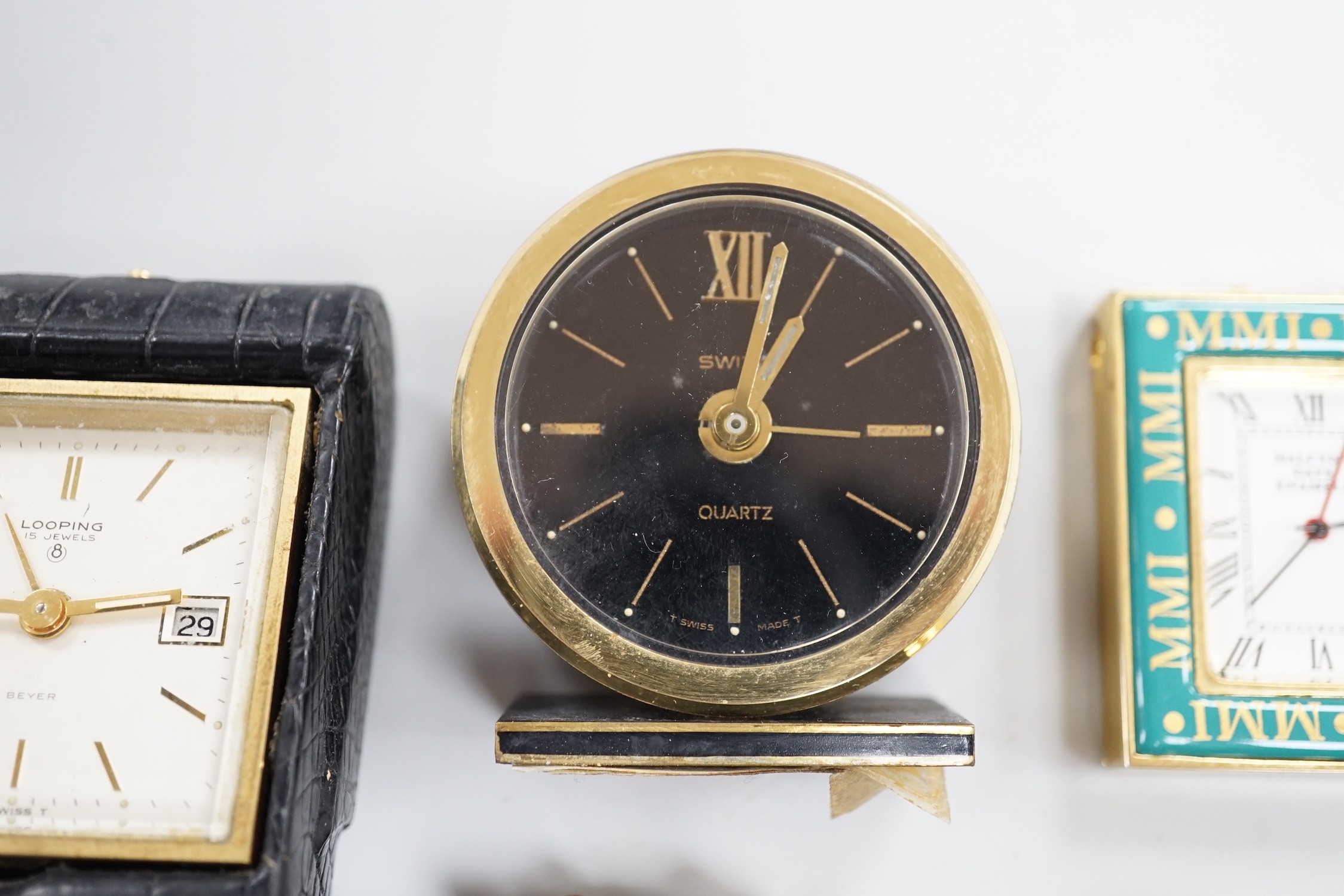A Halcyon Days Harrods paperweight, a Halcyon Days timepiece and three other timepieces - Image 3 of 6
