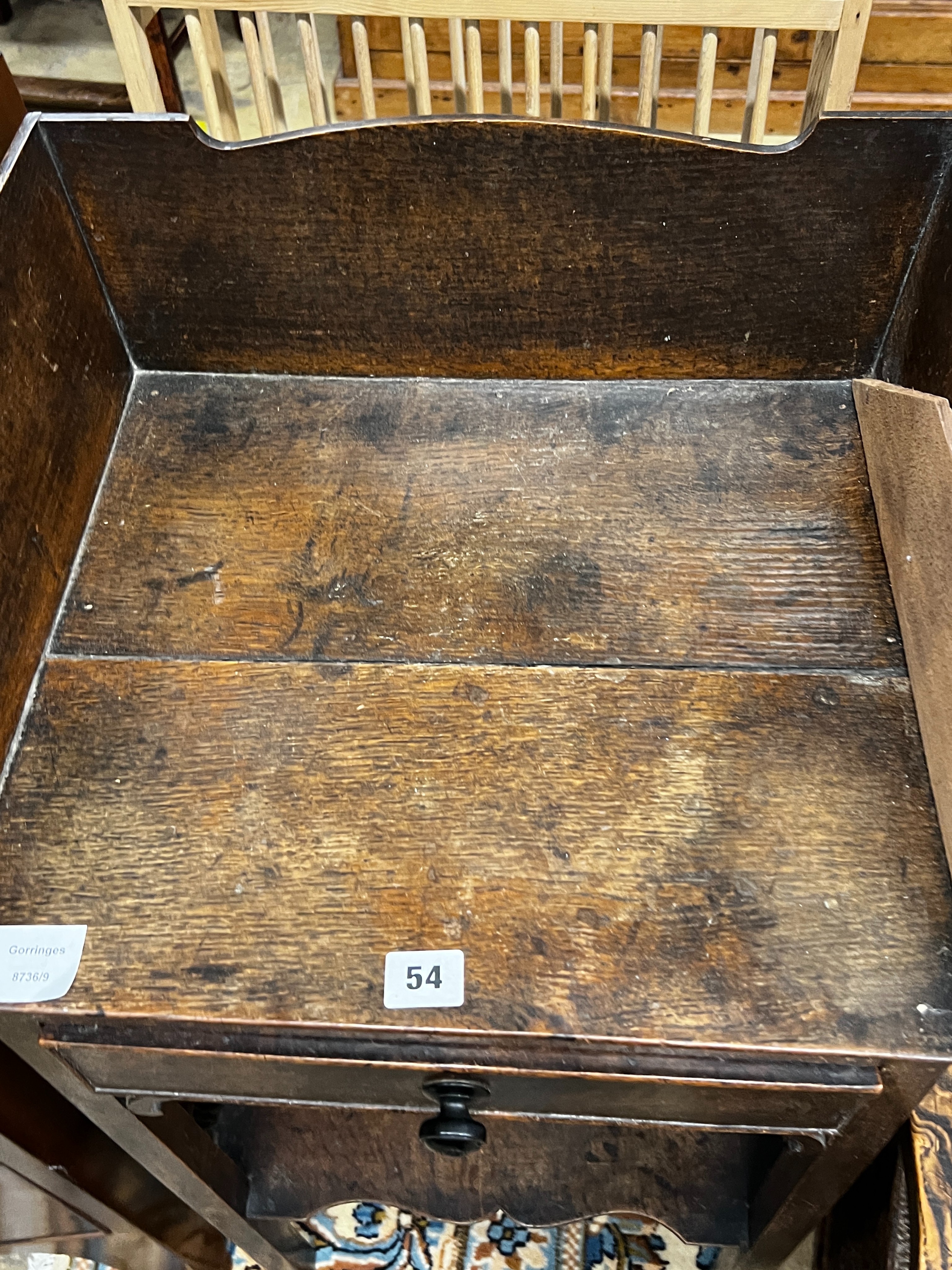 A George III provincial oak two tier washstand, width 47cm, depth 38cm, height 88cm - Image 2 of 3