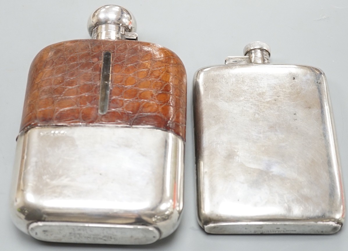 A George VI silver hip flask, Goldsmiths & Silversmiths Co Ltd, London, 1938, 15.4cm, 7.6oz and a