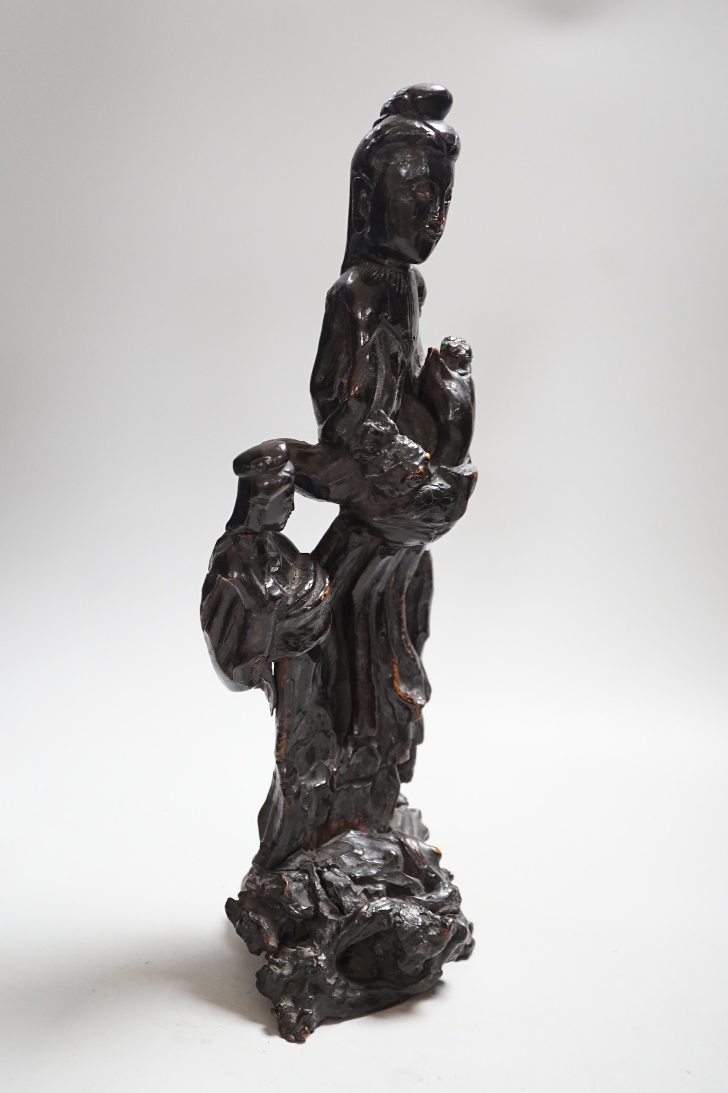 A Chinese root wood carving of two women, 42cm - Image 7 of 7